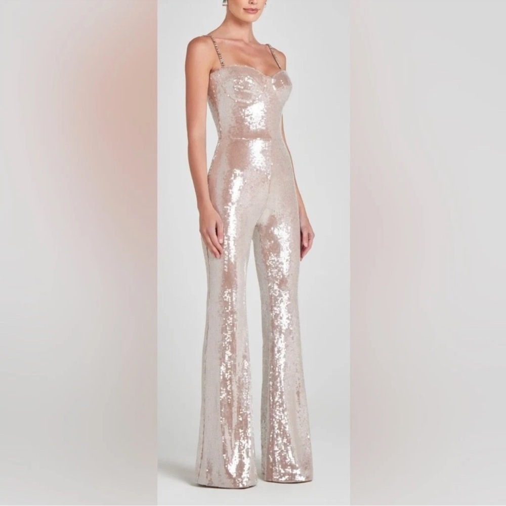 Nadine Merabi Lucinda Champaign Sequin Jumpsuit size 6 cocktail Party Prom - Picture 4 of 12